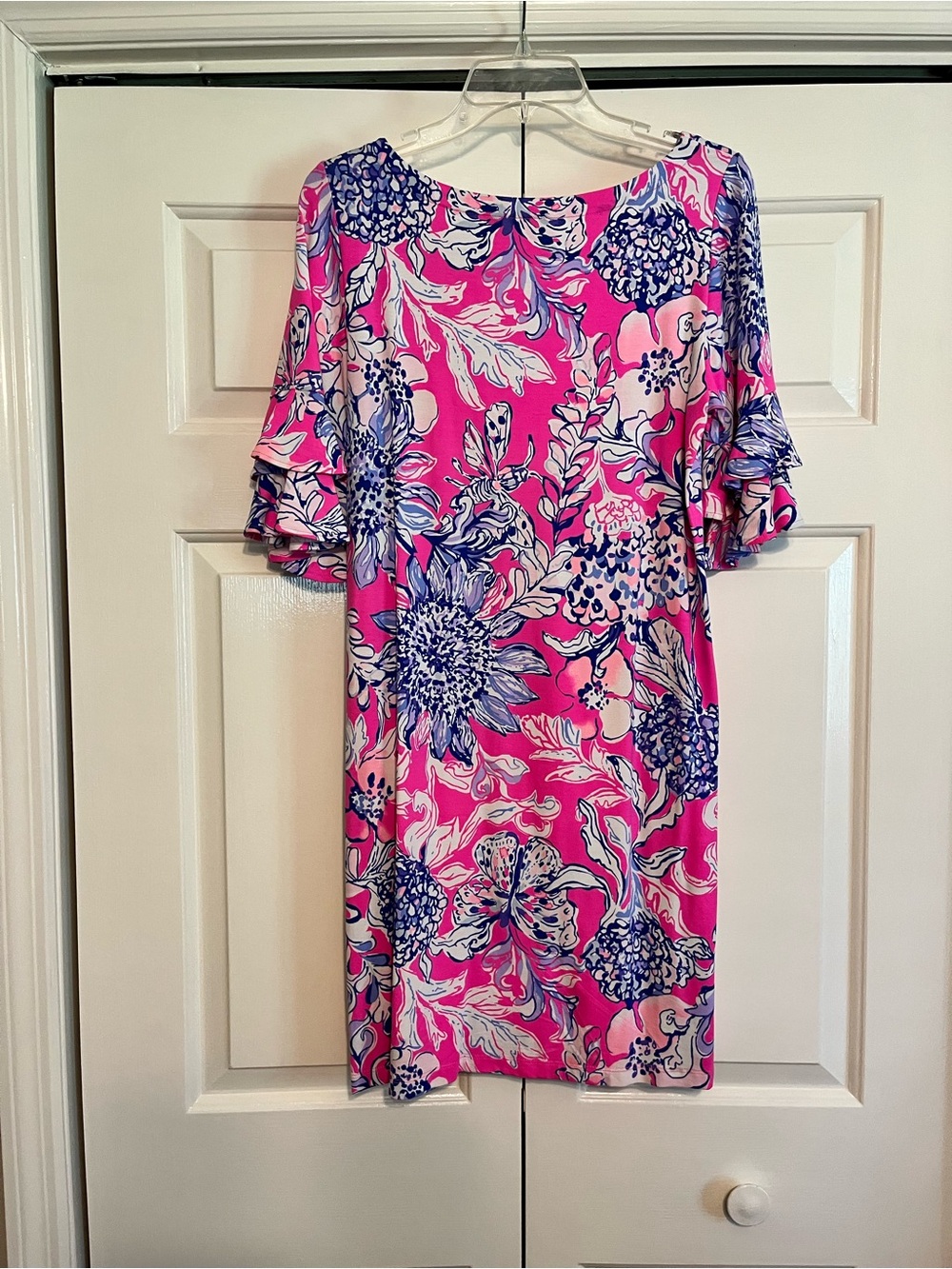 Lilly Pulitzer Hot Pink Floral High-Low Dress with Blue Accents
